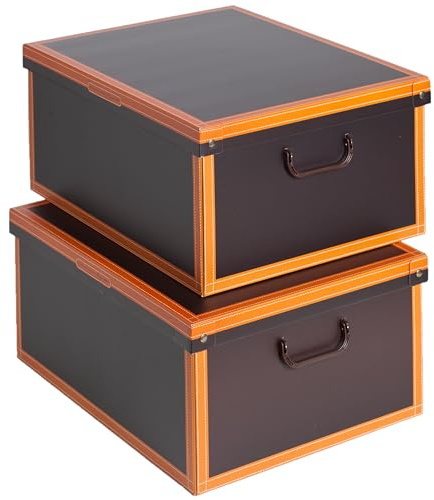 Lavatelli Set 2 pezzi Scatole armadio in cartone, organizer per vestiti e biancheria, per cambio stagione, Cuoio 50x40xh25 cm