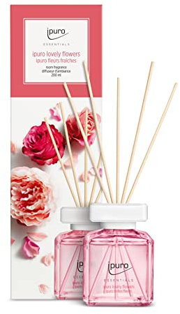 ipuro Essentials Raumduft lovely flower 200ml – hochwertiger Lufterfrischer - Raumduft-Set für ein blumig-zartes Raumklima – umweltfreundliches Design