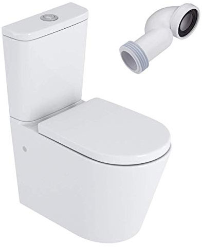 Wc Inodoro Compacto Adosado a Pared Sistema Rimless y Fondo Reducido | Wc Completo con Salida Dual y Asiento con caída Amortiguada