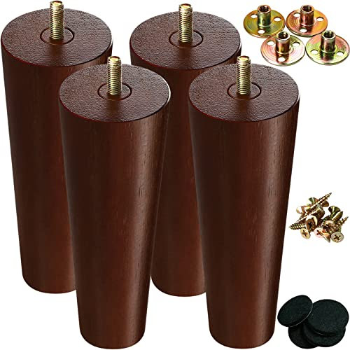 KOIKEY Chair Sofa Wooden Furniture Legs 15cm Solid Wood Mid Century Replacement Feet for Cabinet Couch Dresser Coffee Table TV Stand, Walnut Colour, Set of 4