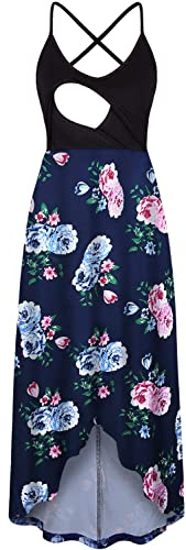 BAIKEA Maternity Cami Dress, Pregnancy Boat Neck Pull Up Breastfeed Flowing Knee Length Fashion Crossover Cross Strapped Gradient Nursing Camisoles Dress Blue Flower M