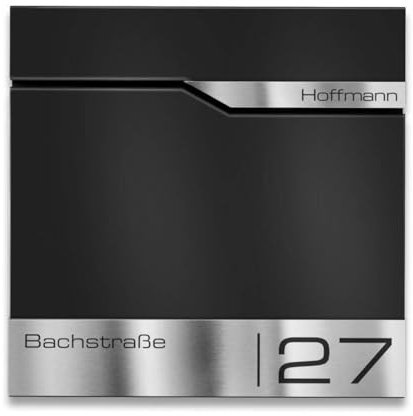 Metzler Briefkasten Schwarz mit Zeitungsfach, personalisiert mit Edelstahl V2A Namensschild, rostfreier, moderner Postkasten, 10 Jahre Ersatzteilversorgung, Opt. Montage & Zubehör, Siebert
