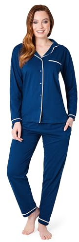 CityComfort Womens Pyjamas Set - Classic Button Down Nightwear Long Sleeve & Bottoms PJs Cosy Cotton Lounge Wear S-XL - Sleepwear Gifts for Her (Navy, S)