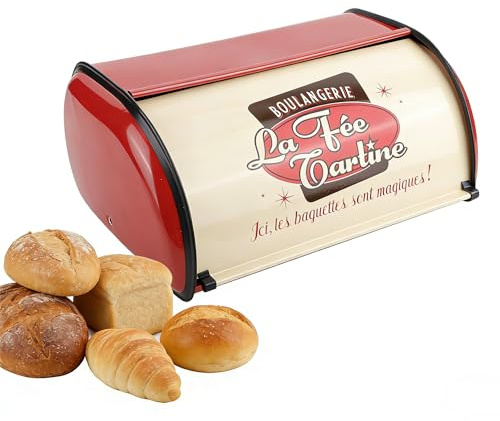Natudeco Brotkasten, Großes Fassungsvermögen, Brotbehälter, Brothalter aus Metall, Brotaufbewahrungsbox, Brotaufbewahrung Für Die Aufbewahrung in Der Küche, Theke, Rot(Rot)
