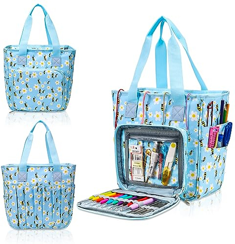 JOZEA Tasche für Wolle, Tasche Stricken, Häkeln Taschen für Unvollendete Projekte, Häkelnadeln und Anderes Zubehör (Kein Zubehör Enthalten)