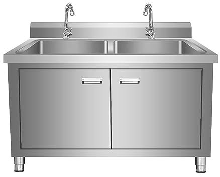 Edelstahl-Doppelwaschbecken, integrierter Schrank, gewerbliches Wäschewaschbecken, Abflusssieb-Set/2 Fächer/mit Wasserhahn, für Restaurant, Waschküche, Hinterhof, Garagen (99,3 x 49,6 Zoll)