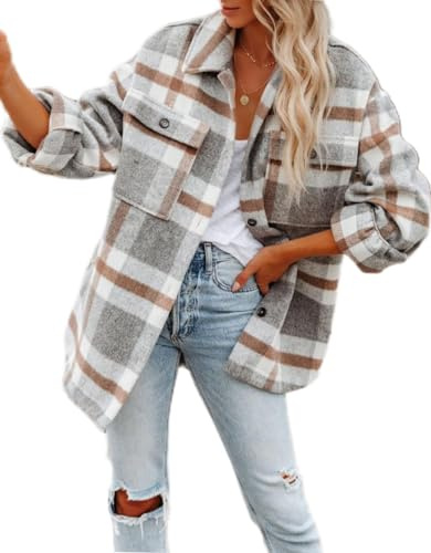 LEKOPUR Chemises à carreaux en flanelle pour femme - Manches longues - Chemise à carreaux - Chemisier décontracté - Cardigan d'automne et d'hiver
