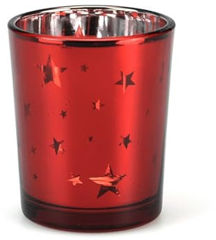 Hiseng Teelichthalter Glas Kerzenhalter, Sternenhimmel Votivkerzenhalter, Teelichtgläser Kerzenleuchter Teelichter Dekoration für Weihnachten Tischdeko, Hochzeit, Party (6er-Set,Rot)