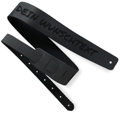 Peronalisierter Gitarrengurt Nevada aus Rindsleder/Wunschtext oder eigenes Logo graviert auf Guitarrengurt für Akkustik/E-Guitarren und Bass (Black)