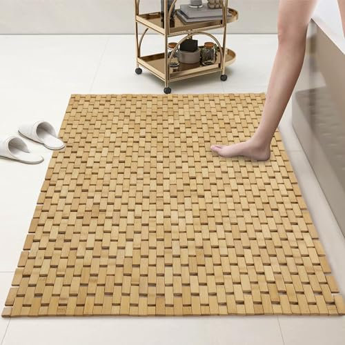 HOMBYS Extra große Duschmatte aus 100 % Bambus für Duschkabine, rutschfeste Badematte, Badezimmerzubehör, große Matten für Dusche und Badezimmer, schnell trocknend, 147 x 81 cm