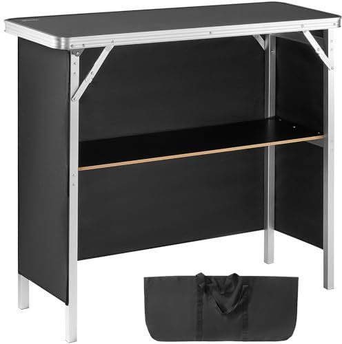 VEVOR Bancone Fieristico Portatile Pieghevole, 975 x 385 x 870 mm Tavolino Espositivo, Servizio Esterno Tavolo da Bar, Reception Con Ripiano, Nero