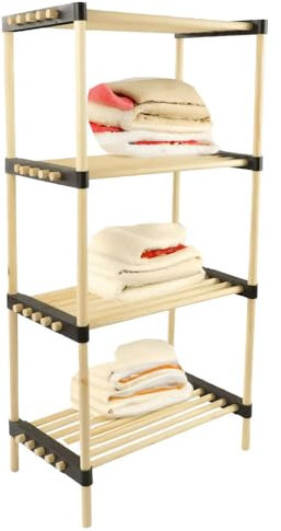 Relax World Scaffale da Bagno Portaoggetti 4 Ripiani Legno Bambù, Mensole a Colonna Multiuso, Organizer Libreria Cucina, Garage, Giardino,Colore Naturale (4 Ripiani)