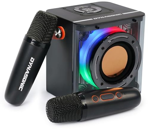 DYNASONIC B52 Karaoke Två Mikrofoner Bluetooth Karaoke Högtalare Barn Elektronisk Leksak Barn Presenter för 3-15 år (SVART)