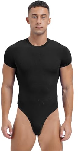 ranrann Männer Body Kurzarm Unterhemd Shirt Eng Einteiler Bodysuit Stringbody Leotard Hohe Beinausschnitt Herren Unterwäsche Dessous