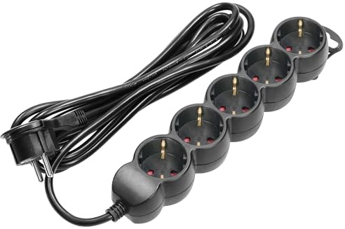 Miratic Steckdosenleiste 5-Fach Mehrfachsteckdose Schwarz mit Flachstecker IP20, Max. Belastung 3680W Steckdosentyp: Schuko (3m)