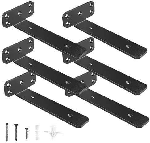 SKYSEN 20cm Regalhalterung 6 Stüke Schwebende T-Form, Robuste Metall-T-Halterungen Wandbehang als Regale, Unterstützung, Schwerlast Regalwinkel, Regalhalt Wandkonsole für Küche, Garage, Schwarz