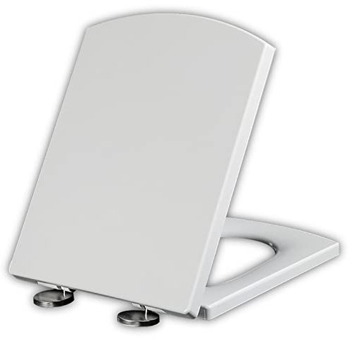 Quadratischer Toilettensitz mit Absenkautomatik und Schnellverschluss, Familien-Toilettensitze, Befestigung Oben, weißer Toilettendeckel mit Abdeckung, einfach zu montieren für Badezimmer,We