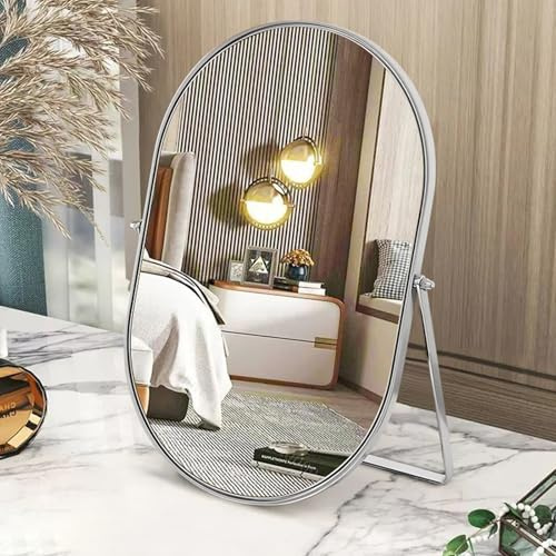 Gosider Tischspiegel Oval Schwenkbar Mit Metallrahmen - Tragbarer Hochauflösender Silberspiegel für Arbeitsplatte, Eitelkeit, Wohnzimmer, Schlafzimmer - Großer Schminkspiegel