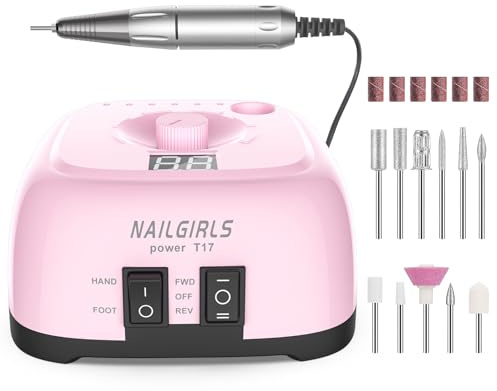 NAILGIRLS Professionelle Nagelfräse, 35000 U/min, 11-in-1, elektrische Nagelfräse für Acrylnägel, mit Display, geringe Vibration, professionelle Drehmaschine für Maniküre und Pediküre
