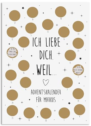 Adventskalender zum Rubbeln Weihnachtskalender (A4 Ich liebe dich, weil PERSONALISIERT)