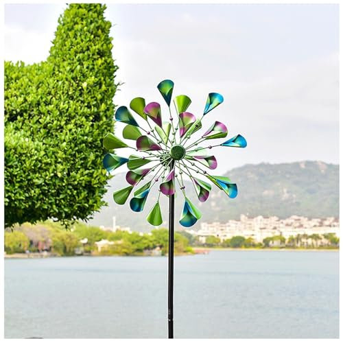 BesBet Magische Windmühle Höhe 200 cm, 200×52cm,Doppelwindrad,Kugellager Windrad Vogelabwehr Einzigartige und Magische Gartendeko für Draußen Wetterfest für Garten als Dekoration