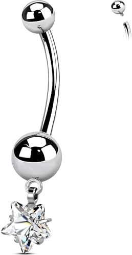 OUFER Body Piercing Corps Barres de Nombril Titane Bijoux Piercing Nombril 14G Barres de Ventre Piercing Internes 10/12/14/16mm Barre Nombril Bijoux Nombril Étoile Pendentif Anneau Nombril
