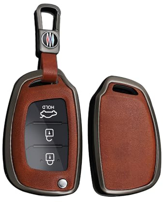 Ysbxitu Autoschlüssel Hülle Schlüsselhülle, Schlüsselcover Metall Autoschlüssel Schutzhülle 3 Tasten kompatibel mit Hyundai i10 i20 i30 Coupe iX20 ix25 iX35 ix45 Kona Santa Fe Accent Elantra B Braun