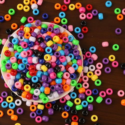 DAHI 1000pcs bunte Pony Perlen Zum Auffädeln | Großes Loch 6x8mm Multicolor Pony Perlen für Schmuck,Auffädeln Armbänder Basteln (color-b)