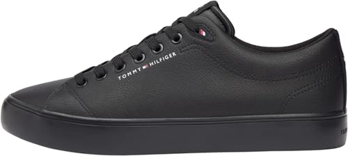 Tommy Hilfiger Core Low Top Baskets en Cuir vulcanisé pour Homme, Noir Triple Noir, 42 EU