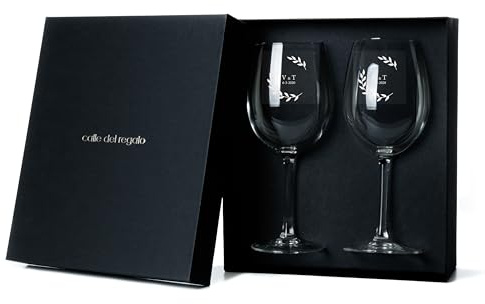 CALLE DEL REGALO Copas de vino personalizadas | Copas de vino de cristal de 58 cl (LAUREL, 2 COPAS CON ESTUCHE)