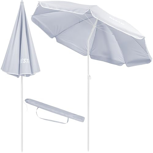 BESTIF Parasol de plage avec piquet - 160 cm - 180 cm - Barre en aluminium inclinable, beige, 180 cm