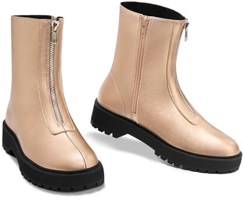 Perphy Women Faux Leather Platform Zipper Chunky Heel Chelsea Ankle Boots | Round Toe Block Low Heel Lightly Padded Insole Zipper Closure Party Work Date Wedding Nightclub Travel
