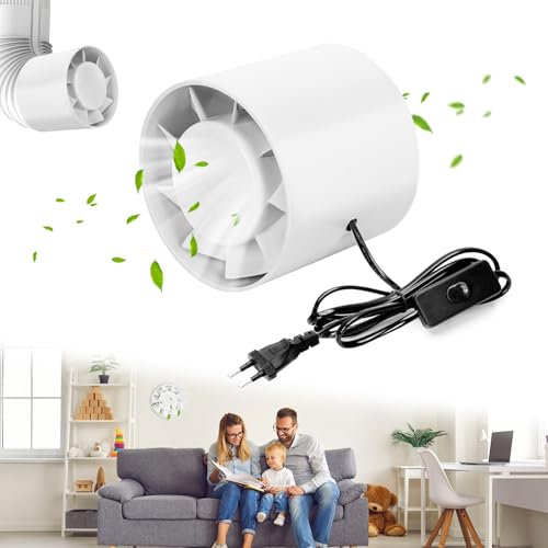 Aspiratore Bagno, Estrattore Aria 100mm, Ventilatore di Condotto Compatto con Protezione Contro il Surriscaldamento, 12W 130m³/h Ventola Aspirazione Potente Silenzioso