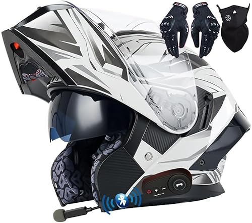 Casque de Moto modulaire Rabattable Bluetooth, homologué ECE/Dot, visière antibuée, Casques de Moto teintés, Casques de Moto intégraux pour Course, Karting, Crash E,XXL=63-64cm
