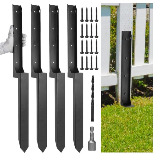 VALKINWORKS 4 Pack Fence Post Repair Kit, Steel Anchor Stakes 4x4/6x6 Posts | Heavy-Duty One-Piece Steel Construction,Includes Multiple Anchors for Fence Reinforcement Projects