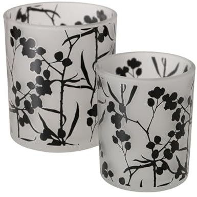2 STK Windlichter Beeren schwarz weiß matt puristisch Glas b483 Teelichthalter Windlicht Beere Herbstdeko Winterdeko Weihnachtsdeko Beerenstrauch Kürbis Halloween
