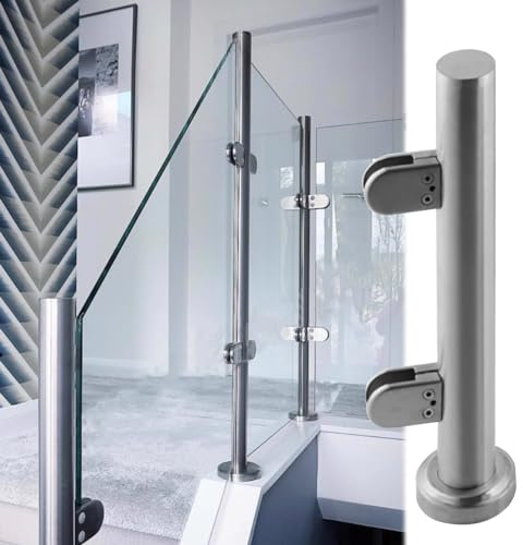 Palo ringhiera in vetro per scale interne/esterne argento rotondo balcone balaustra in vetro centrale/angolo/colonna terminale ed eleganti raccordi