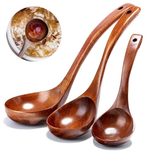 3 Pièces Cuillère À Soupe Japonaise À Long Naturel Manche Cuillère À Soupe En Bois Bouillie Ramen Riz À Couverts Adaptée Pour Ustensiles Café Thé Accessoires De Cuisine