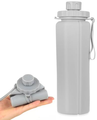 SiGuLiKeJi Botella Agua Plegable Silicona, 600 Ml/21 Oz Botella Plegable Agua Silicona Botellas de Agua Reutilizables para Deportes al Aire Libre, Viajes, Camping, Senderismo, Gimnasio, Correr