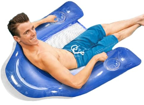 Flotteur de Piscine - Salon de Piscine Gonflable Pliable | Chaise de Flottante avec Porte-gobelet, Radeau Confortable pour lac, rivière, détente dans la, Chaise Longue Flottante pour a