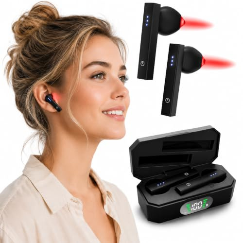 Maxie Red Light & Blue Light Therapy Earbuds, 7-Mode Ear Light Therapy Device for Daily Ear Care, Portable Light-Weight Soothing Device, Hands-Free Design, Rechargeable Light Therapy with Case