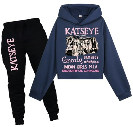 Minhuaha KATSEYE Girls Hoodie+Pants Set Kids Shirt 2PCS Long Sleeve Outfit (Royal Blue,11 Years)