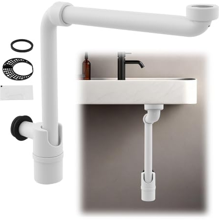 1 1/4Inch Space-Saving Sink Waste Trap 360° Rotatable Sink Drain Pipe Washbasin Siphon