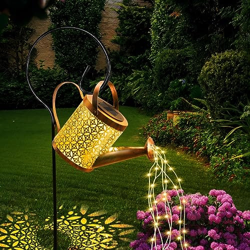 Berpar Annaffiatoio solare con luce a LED, lampada artistica da giardino con luci a cascata calde, impermeabile, decorazione da giardino per prato, patio e aiuole