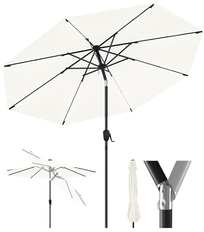 HOMEDEMO Aluminum Sonnenschirm Balkon 300cm Beige mit LED Strip, Balkonschirm, Gartenschirm, Marktschirm, Terrassenschirm, Tischschirm für Pool, Schutz 50+ Neigbar, patio umbrella