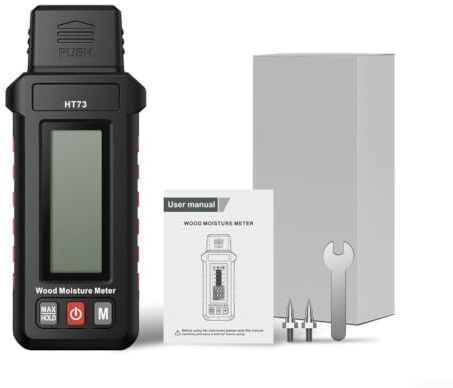 Misuratore di umidità del legno digitale HT73 con sensore a doppio ago e retroilluminazione, tester di umidità preciso per legno, edilizia e legna da ardere, intervallo di misurazione 0-99,9% con