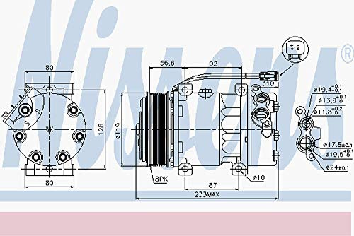 NISSENS 89035 Compresor aire acondicionado con aceite de compresor PAG con acoplamiento magnético sin diodo