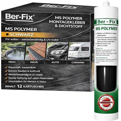 Ber-Fix MS Polymer Schwarz Karosserie Außen | MS Polymerkleber Schwarz Karosserie Außen: elastischer Kleb- und Dichtstoff