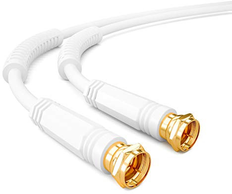 HB-DIGITAL 5 m SAT TV Antennenkabel Koaxialkabel HDTV 8K 4K Anschlusskabel + Radio Mantelstromfilter Vergoldete Metallstecker - Weiss