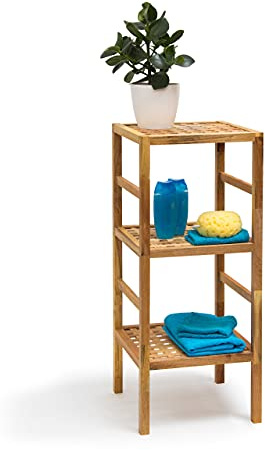 Relaxdays Badregal Holz verschiedene Größen 3-5 Ablagen Standregal aus Walnuss geölt Holzregal für natürlichen skandinavischen Stil 3,4 & 5 stöckig aus Massivholz für Bad, Küche, Flur, Sauna, braun